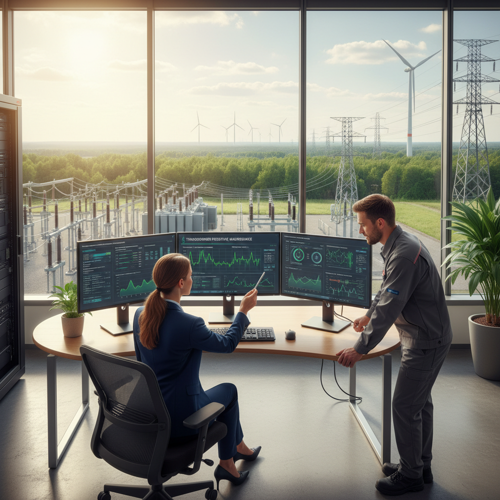 Dwóch współpracowników omawia na monitorze dane dotyczące instalacji, które są analizowane przy użyciu sztucznej inteligencji w celu wykrycia podejrzanych wzorców na potrzeby konserwacji predykcyjnej.